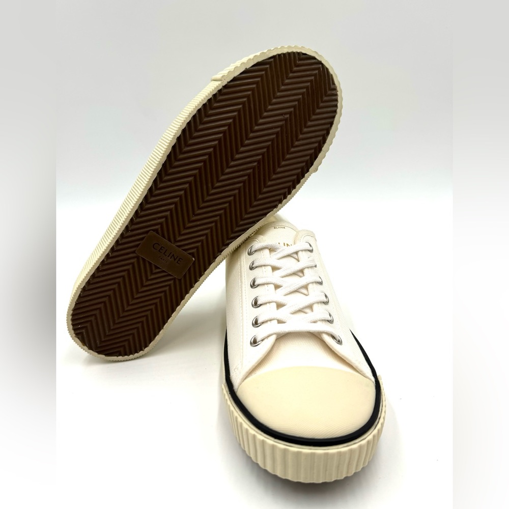 CELINE Hedi Slimane white canvas cream rubber toe cap low top sneaker - Picture 4 of 7